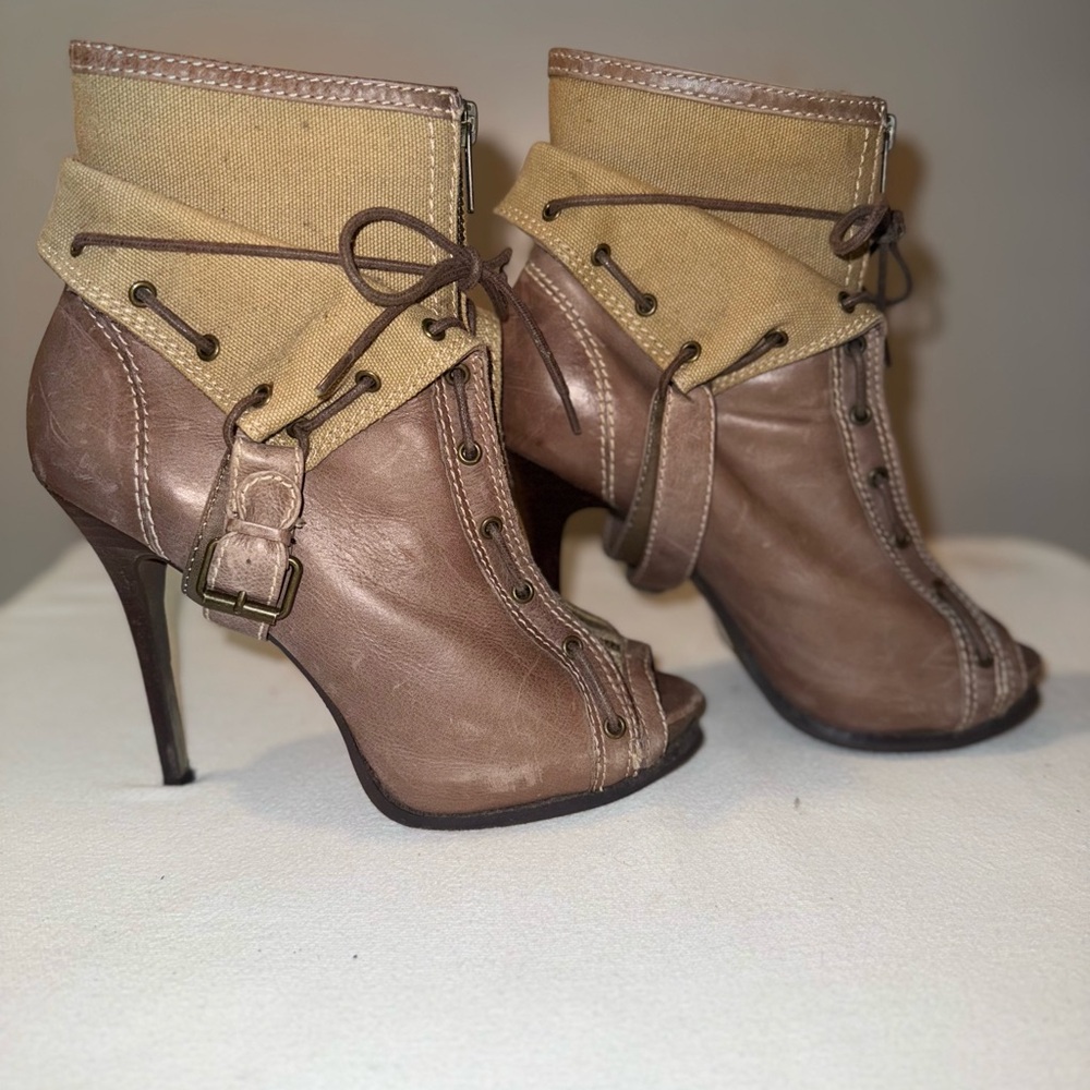 Aldo Brown and Tan Lace-Up Heels